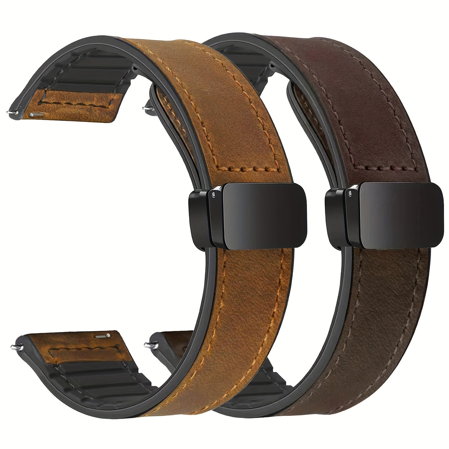 Silicone Smart Watch Band 20mm 22mm Magnetic Clasp Textured Brown Orange-Red