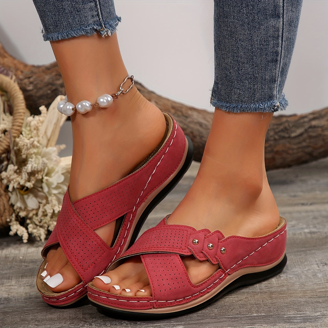 Women's Solid Color Open Toe Slippers Man Made Materials PU Sole