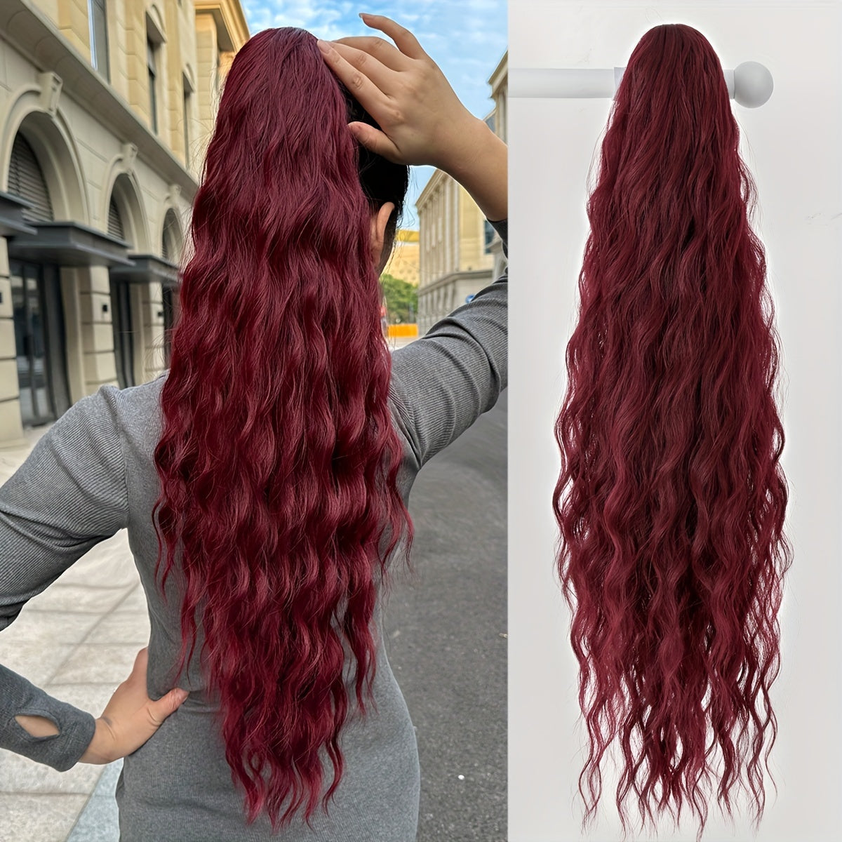 Deep Wave Ponytail Extension 71cm Synthetic Hair Clip in Brown for Women