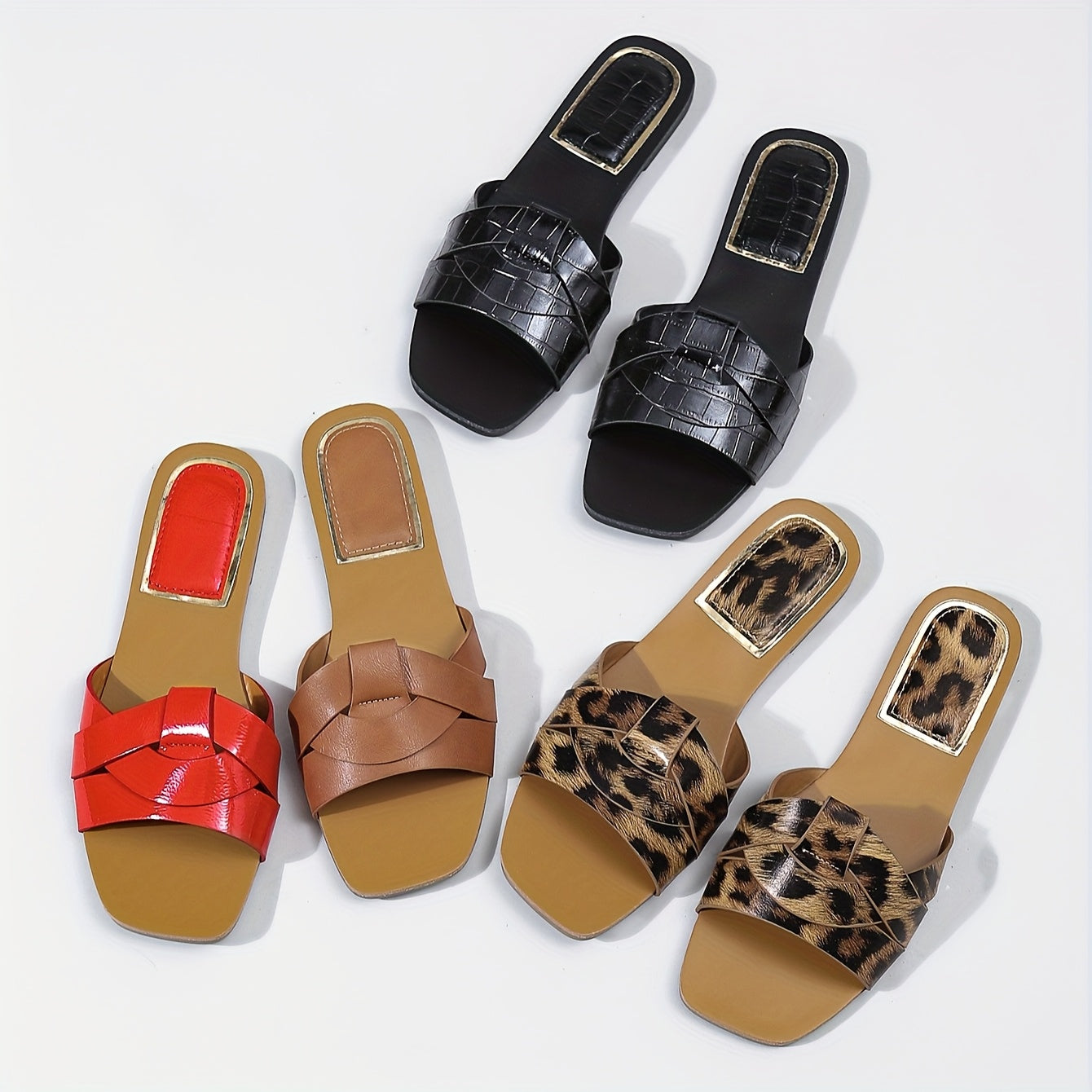 Women's Lightweight Flat Sandals Brown Slip-On Casual Beach Footwear