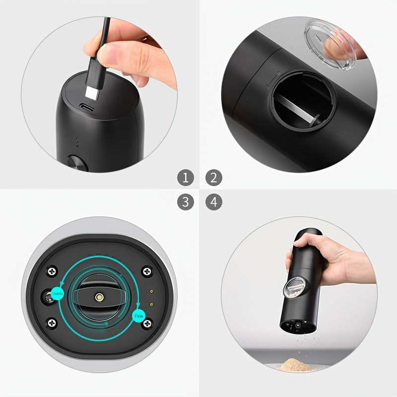 Rechargeable Electric Pepper Grinder Automatic USB Rechargeable Battery Black White Compact