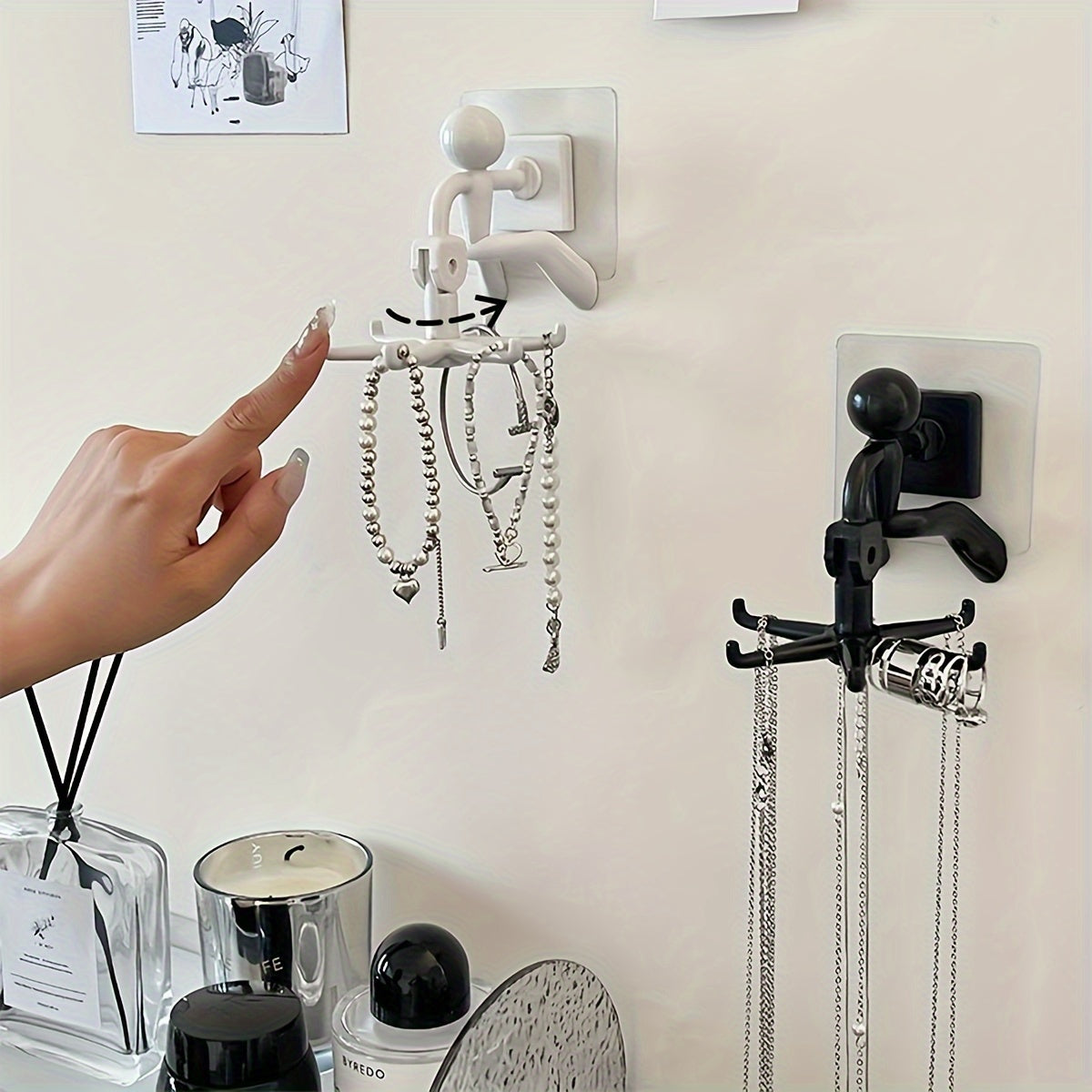 360° Rotating Wall Hook with 6 Hooks Self-Adhesive Organizer for Kitchen Bathroom Bedroom Black White