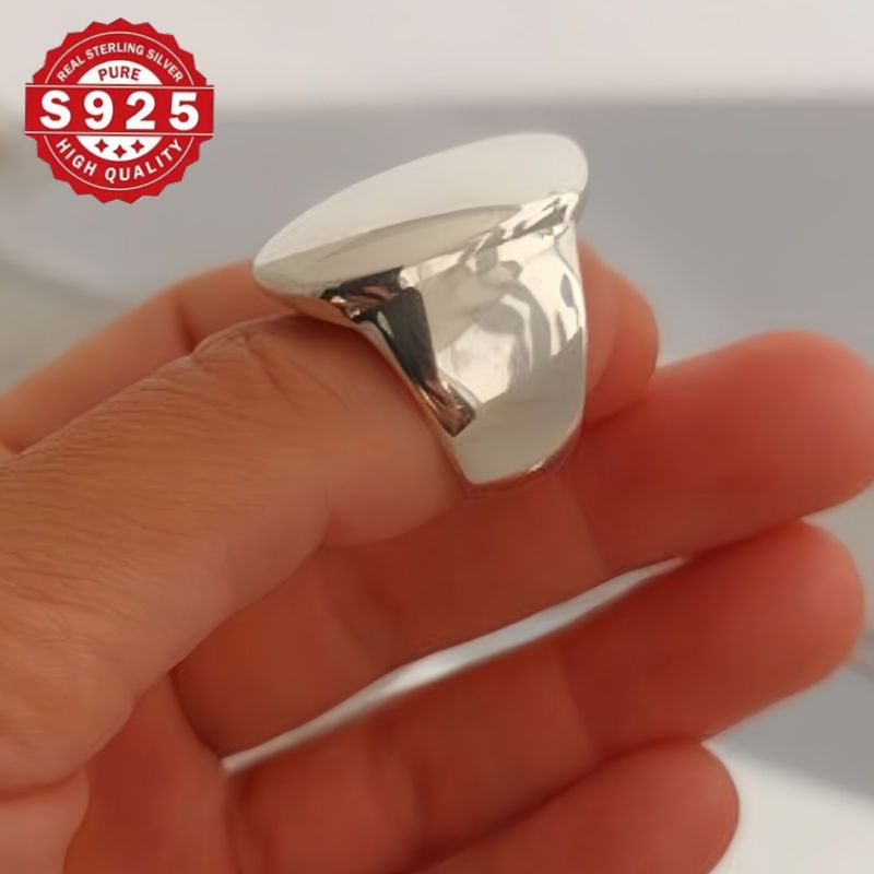 Sterling Silver Wide Oval Ring Geometric Vintage Jewelry for Women