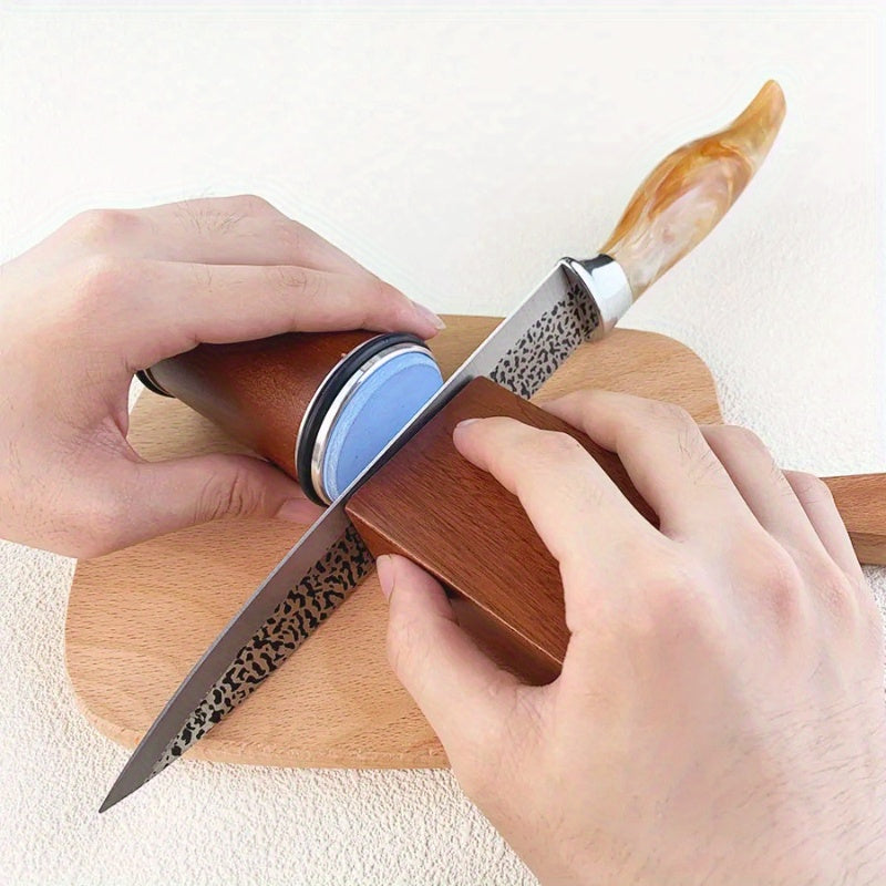 Magnetic Knife Sharpener with Diamond Stone and Adjustable Angle Wooden Grinding System