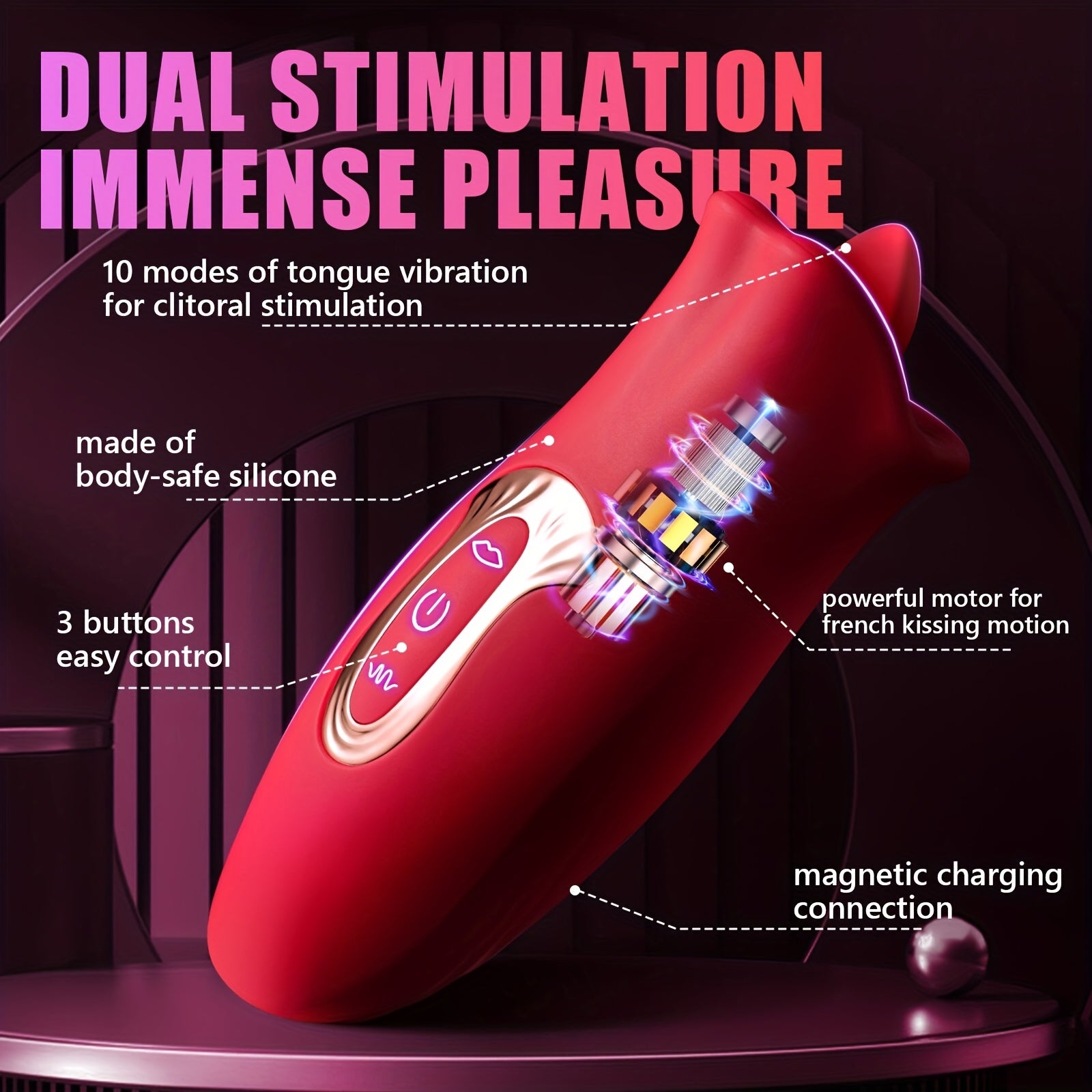 Ayollar uchun qayta to'ldiriladigan guli vibratsiya qurilmasi, til bilan lakkaklash va tishlash rejimlari bilan