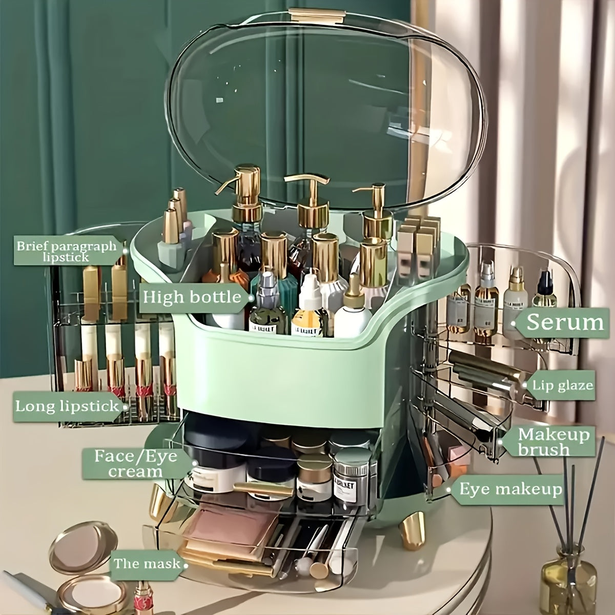 Women Plastic Makeup Organizer with Drawers Waterproof Vanity Storage