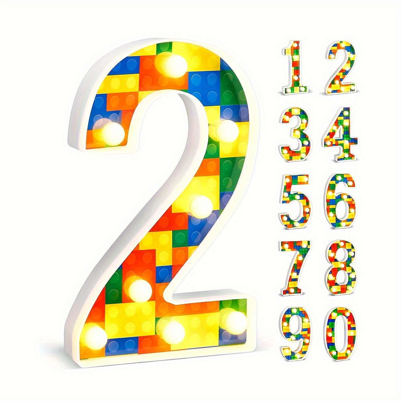 1 шт. Цветной светодиодный строительный блок номер, работающий от батареек, прочный пластик, требуются батарейки AA, идеально подходит для вечеринок, батарейки не включены