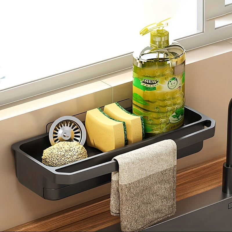 White Plastic Wall-Mounted Kitchen Sink Organizer with Towel Holder