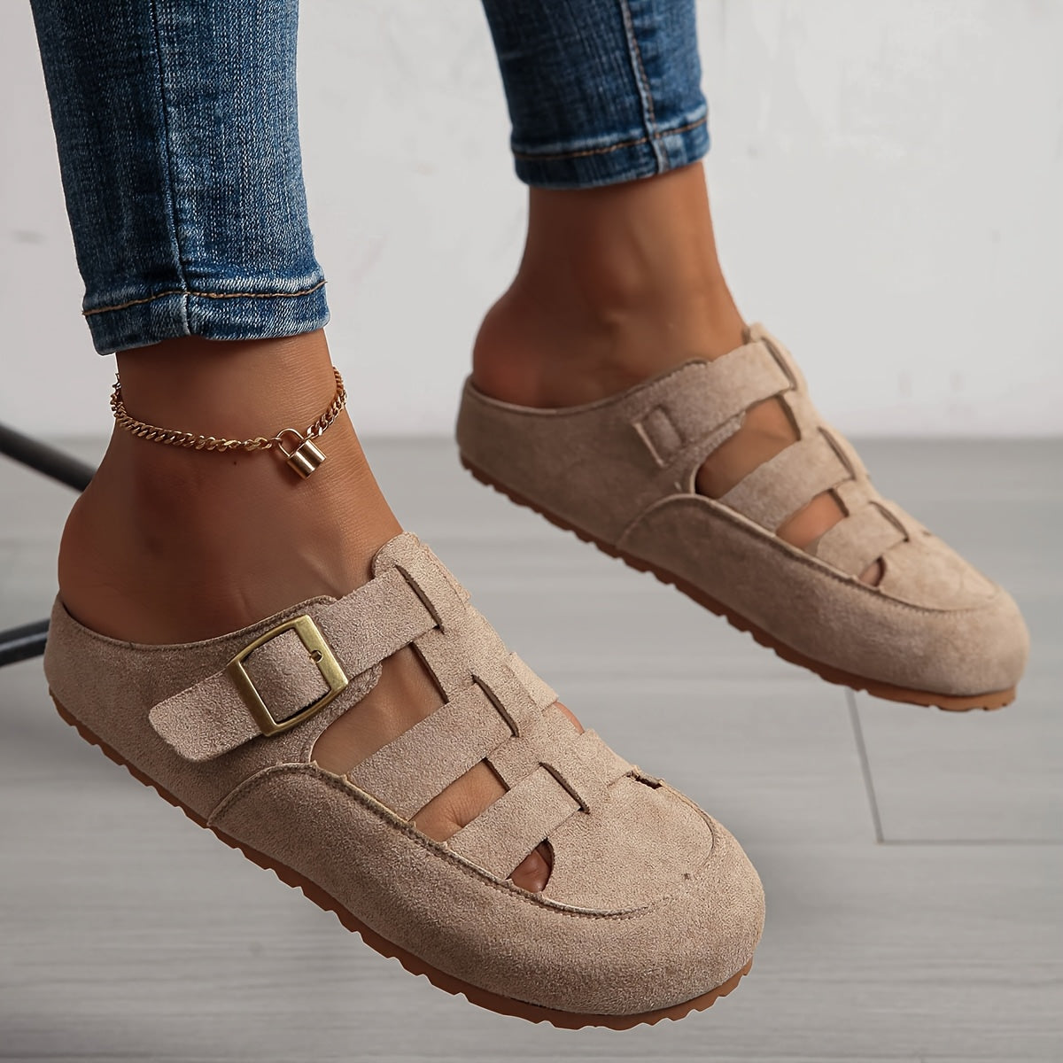 Women's Slip-On Mule Sandals Breathable Fabric Open-Toe Casual Summer