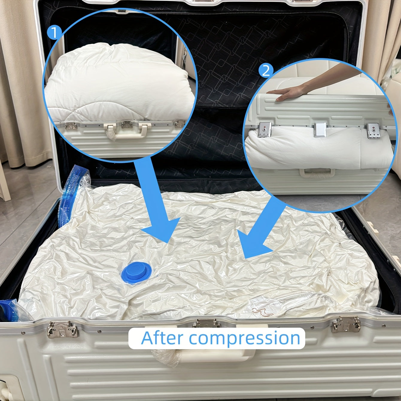 5 ta vakuum siqish saqlash sumkasi to'plami, qo'l pompasi bilan kiyimlar, yostiq va sayohat uchun