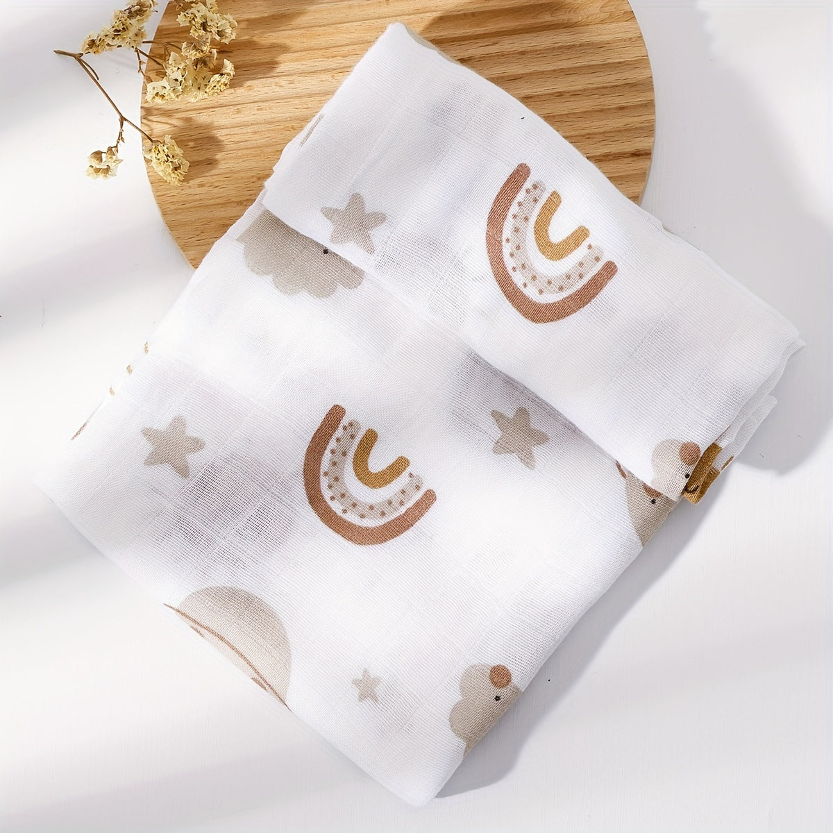 Juego de 4 mantas de muselina con arcoíris y sol para bebé con baberos de alimentación de bambú y paños para eructar