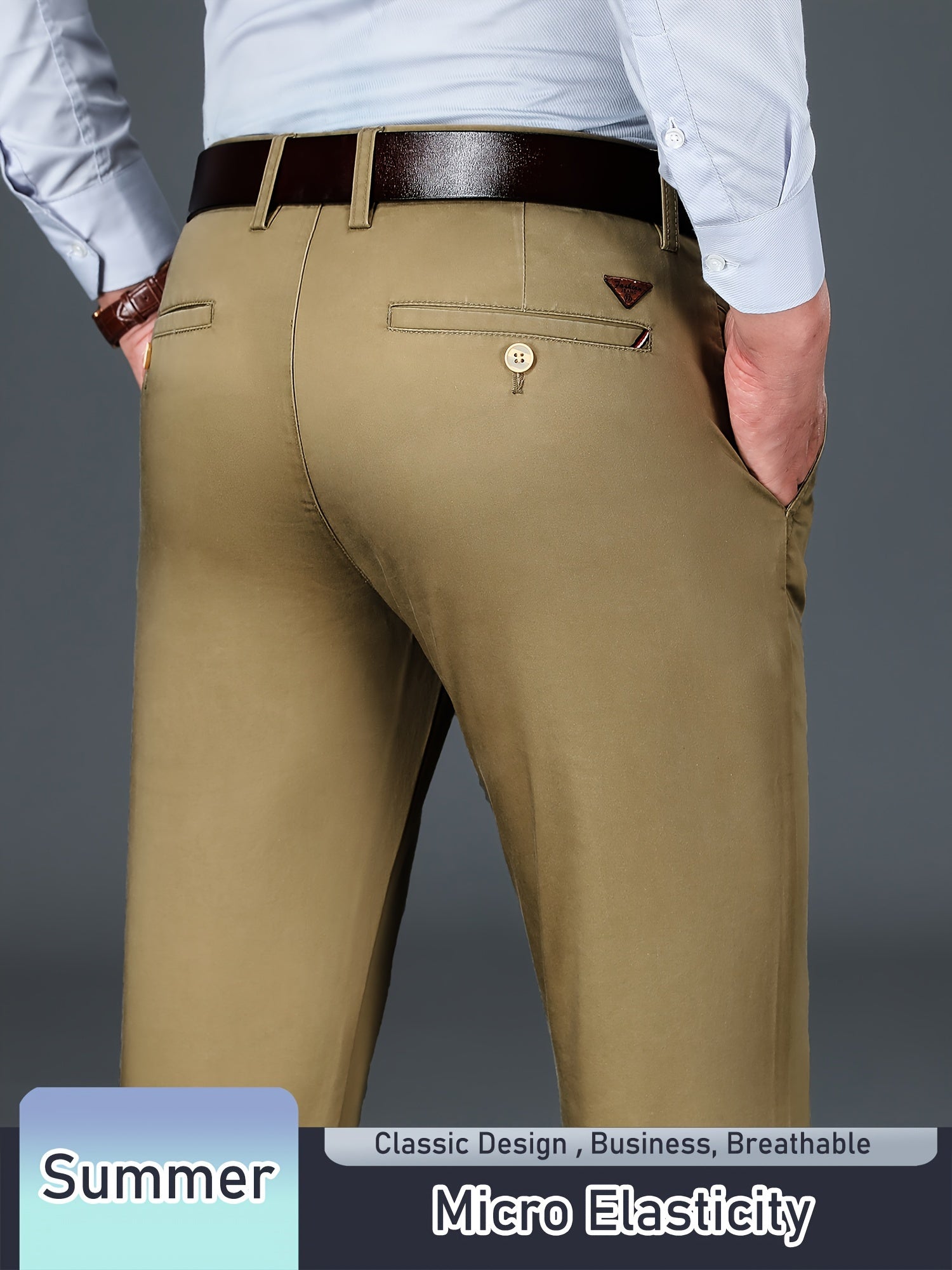 Pantalones rectos de poliéster y algodón sólidos para hombre con bolsillos para actividades al aire libre