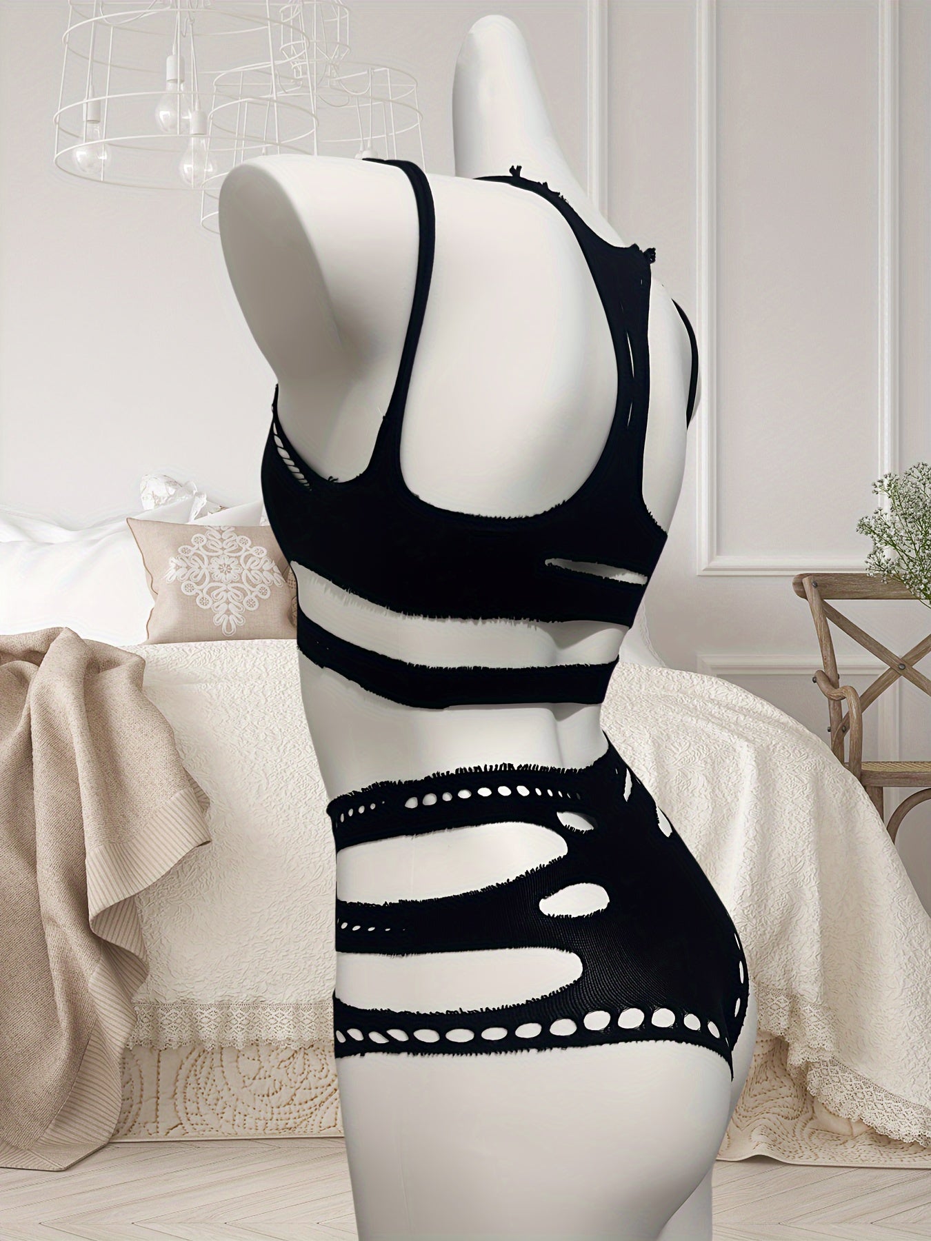 Women's Black Mesh Lingerie Set with Bra and Panty