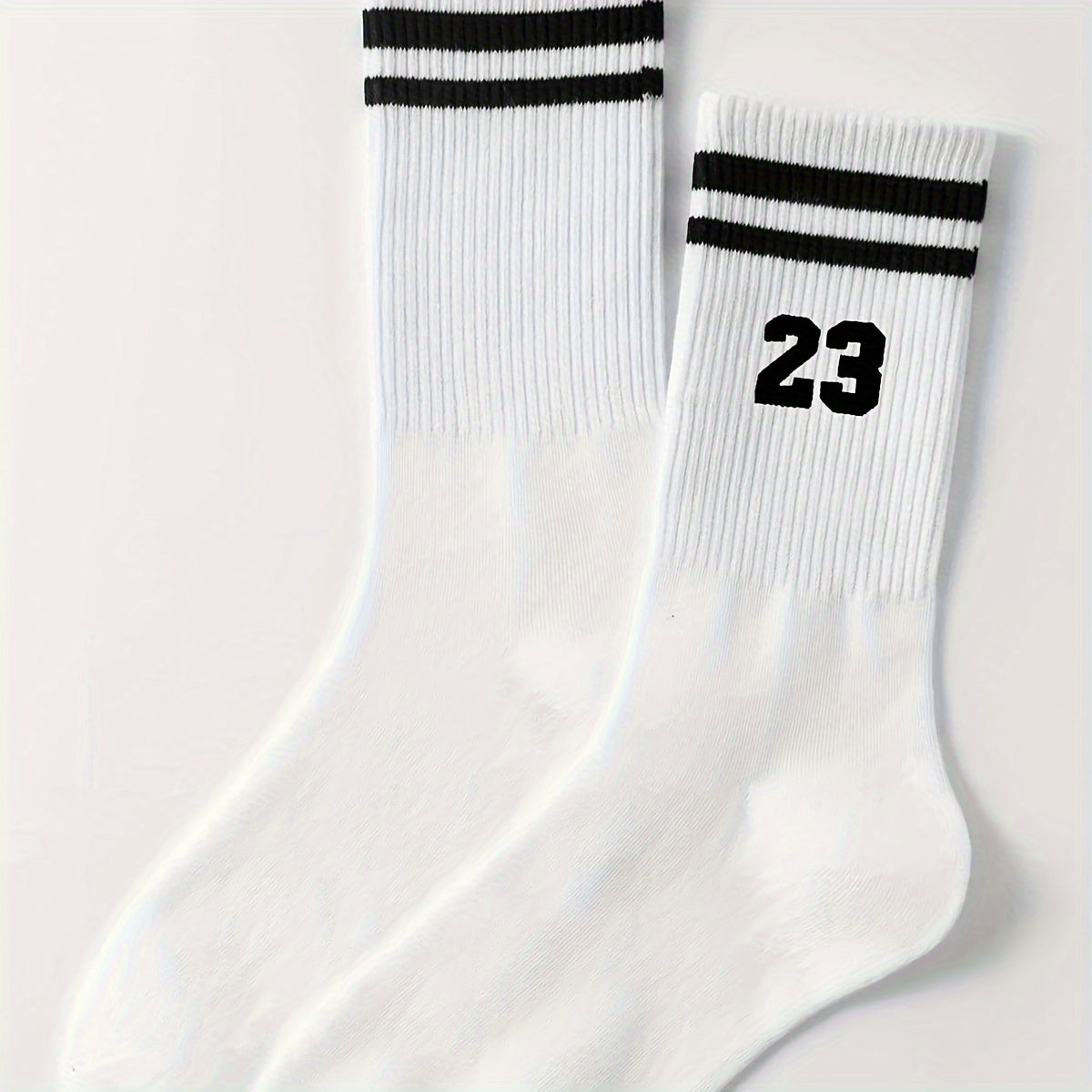 Men's Athletic Mid-Calf Socks Striped Pattern Number 23 Polyester Spandex
