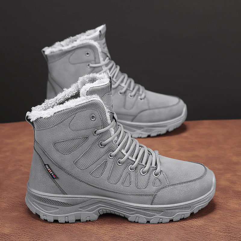 Women's Beige Mid-Top Outdoor Slip-On Hiking Boots