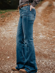 Plus Size Women’s Denim Jeans High Stretch Straight Leg Solid Color