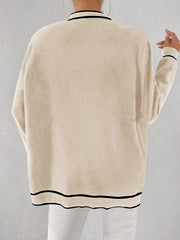 Cárdigan de mujer talla grande en negro y blanco con botones de perlas