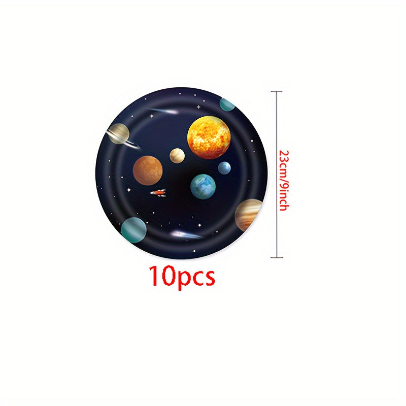 10-Piece Space Party Supplies Set Galaxy-Themed Paper Plates Cups Napkins for Birthday