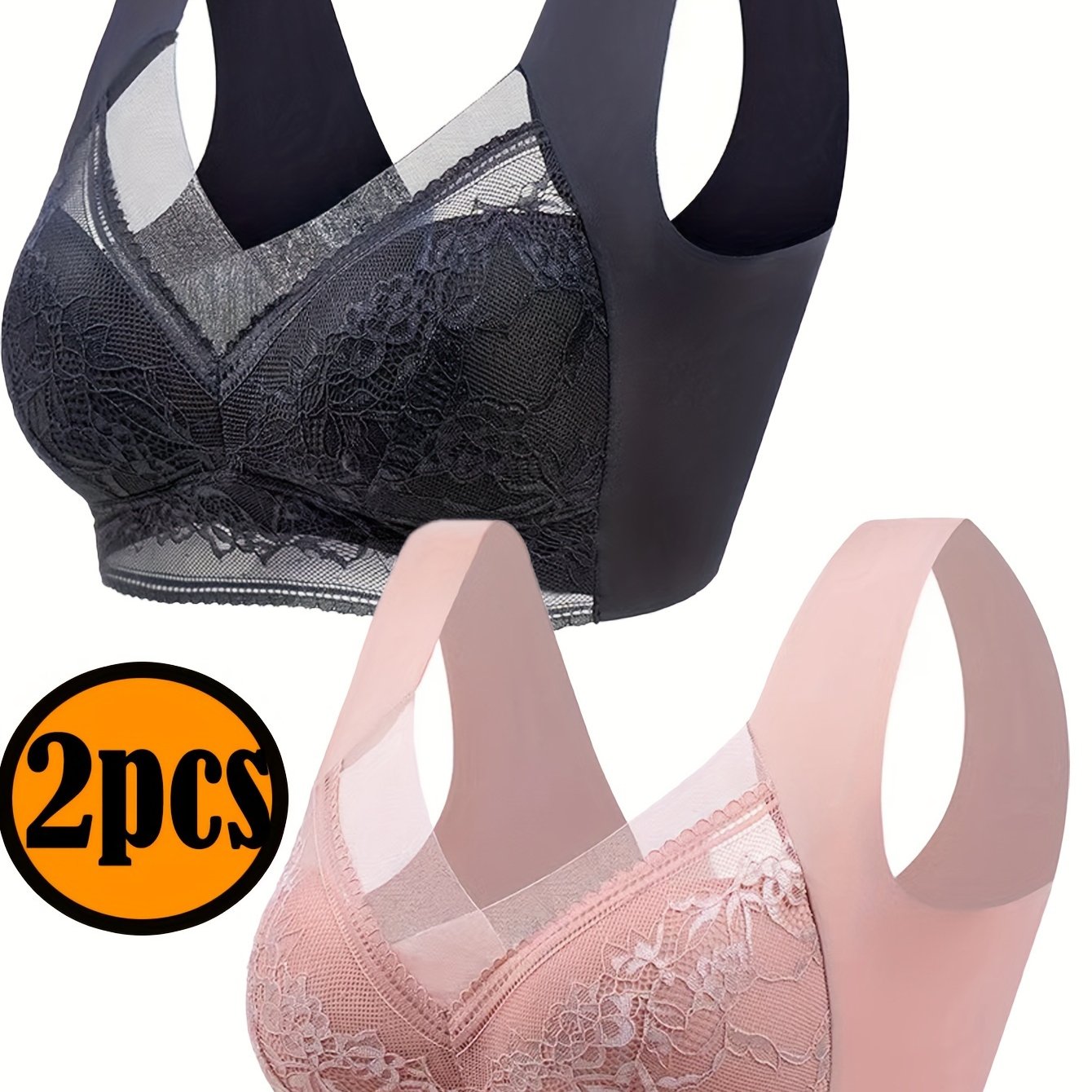 Women's Floral Lace Wireless Tank Bra Full Coverage Push Up Lingerie