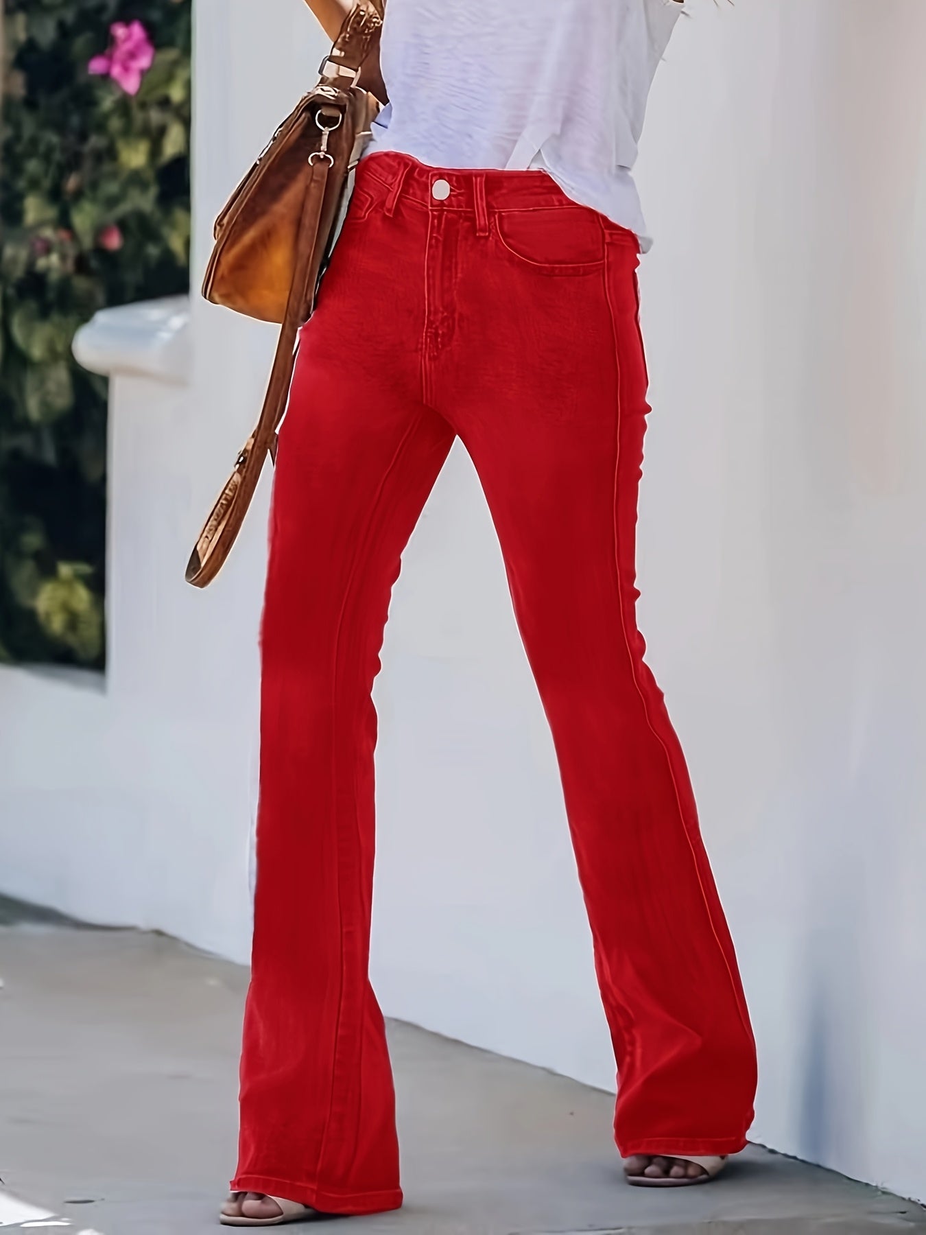 Women Plus Size Flare Jeans Light Blue Rayon Stretchy Casual Wide Leg