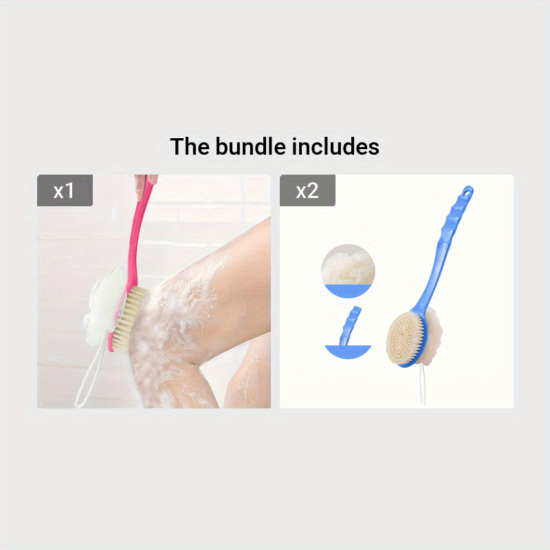 Cepillo de baño suave multicolor para cabello unisex con mango largo, exfoliante corporal dos en uno