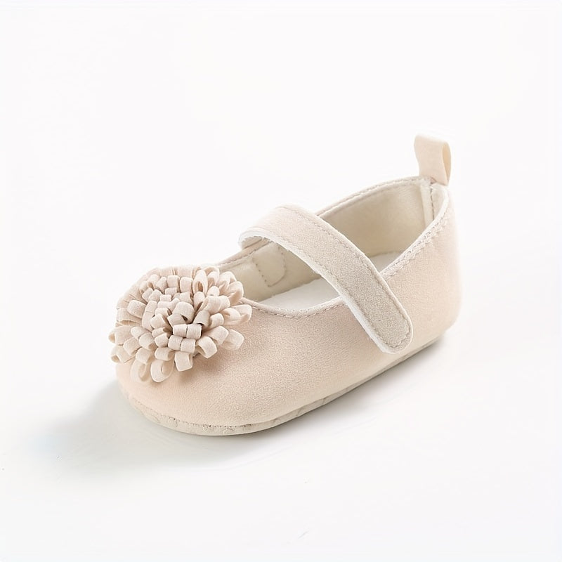 Baby Girl Shoes Mary Jane Floral Accents Non-Slip Breathable Fabric All-Season