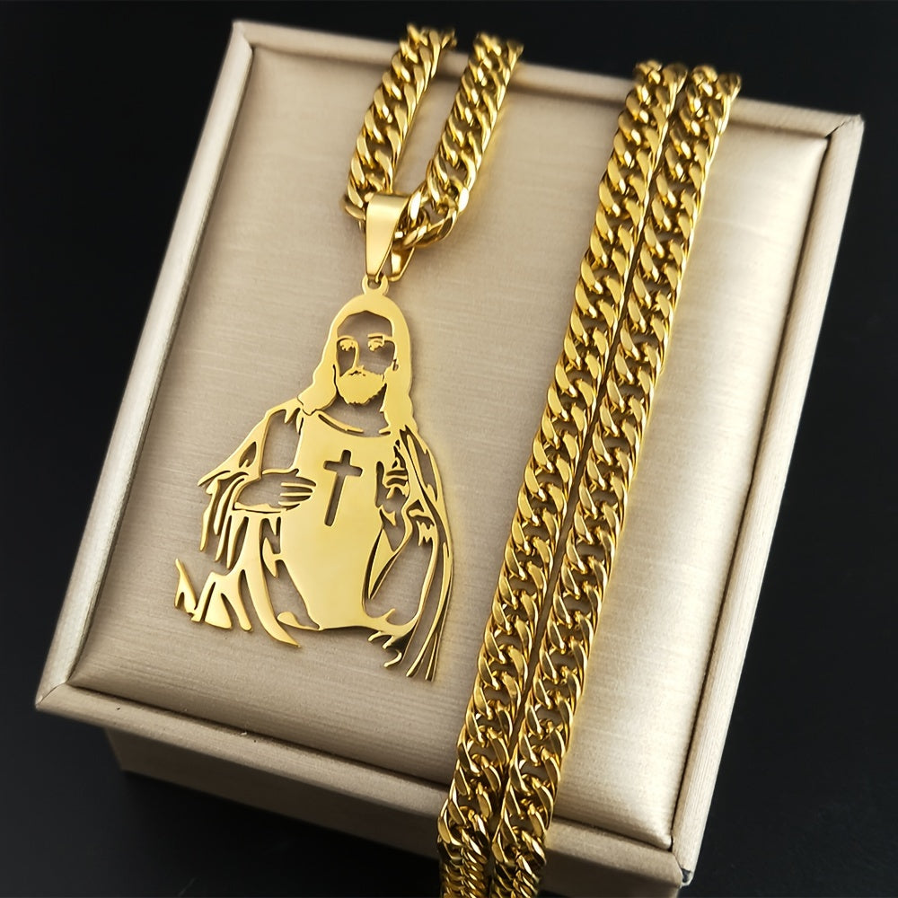 Men Women Cross Pendant Necklace 18K Gold Plated Stainless Steel Religious Jewelry