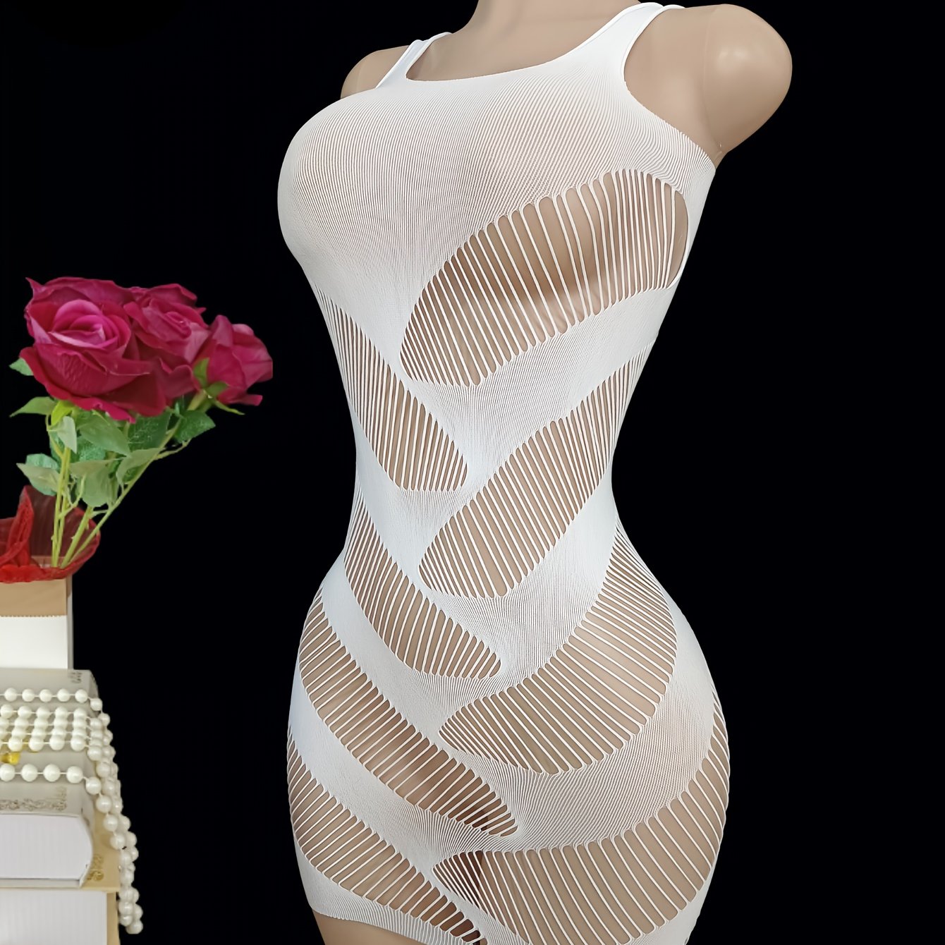 Women Mesh Fishnet Lingerie Dress Hollow Out Bodycon Cover Up Mini Beach Dress
