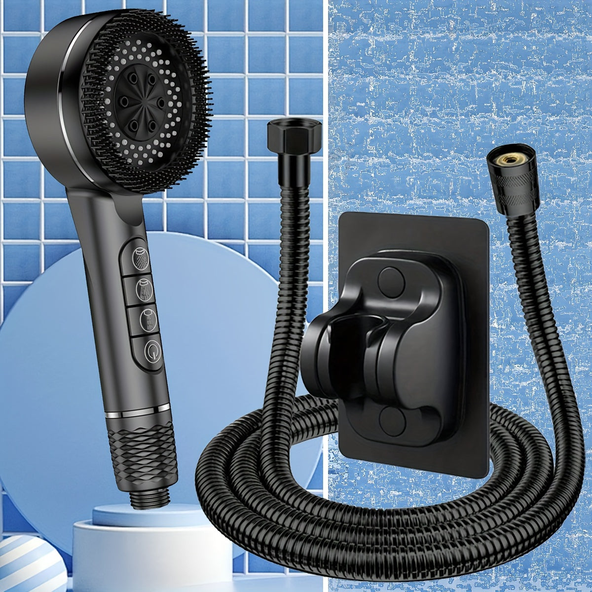 High-Pressure Handheld Shower Head with 5 Modes Stainless Steel Hose Adjustable Bracket