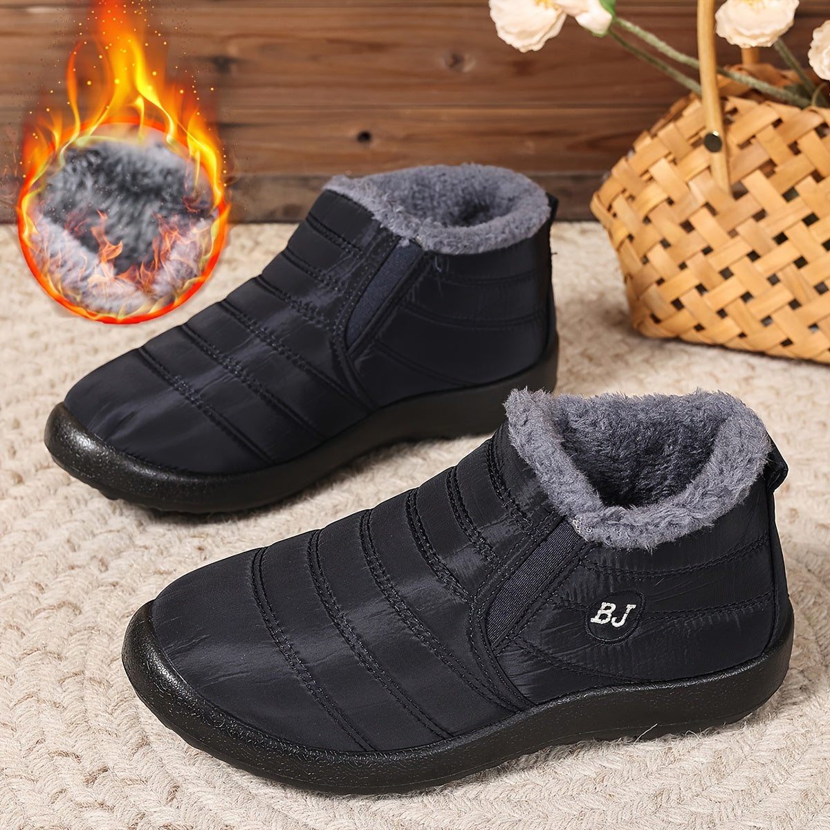 Женские зимние снегоступы с флисовой подкладкой, без шнурков, с противоскользящей подошвой из EVA