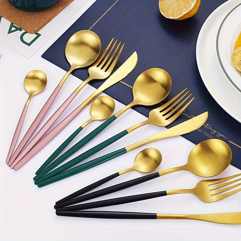 Juego de cubiertos de acero inoxidable de 16 piezas para cenas de bistec y postres