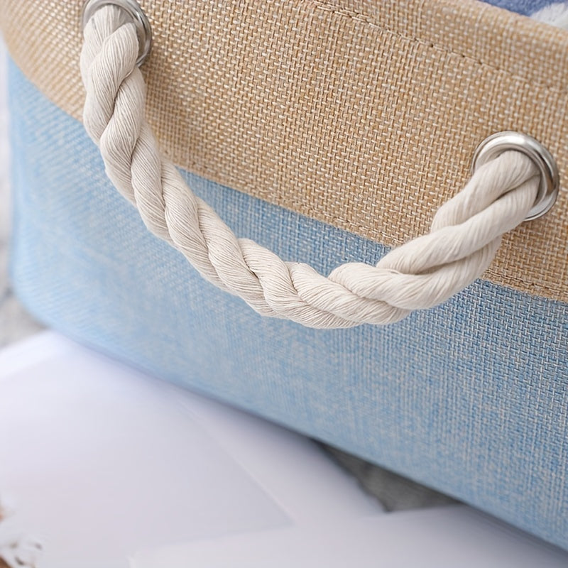 Set of 3 Large Linen Storage Baskets for Clothing, Toys, and Books