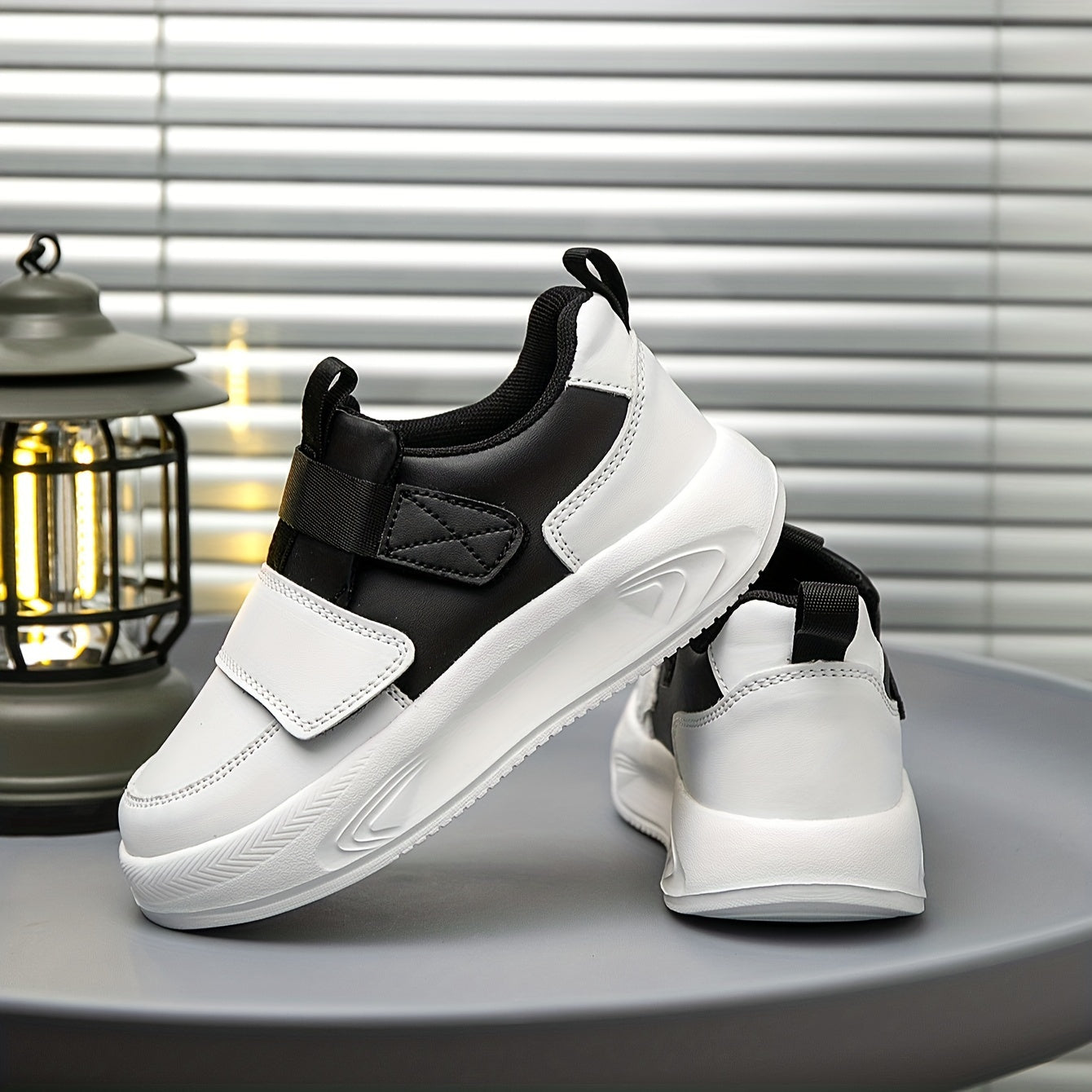 Kids' Color-Block Sneakers with Double Hook and Loop Closure for Boys and Girls White Green Yellow Low-Top Casual Athletic