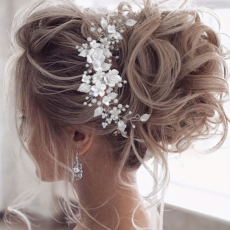 Wedding Hair Vine with Pearls and Leaf Accents for Bridal and Special Occasions