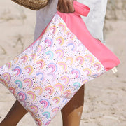 Pink Rainbow Diaper Bag with Double Zipper Trolley Hanging Design Waterproof Travel Bag