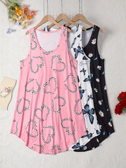 Women Plus Size Pajamas Set with Cartoon Love and Butterfly Patterns Nightgowns