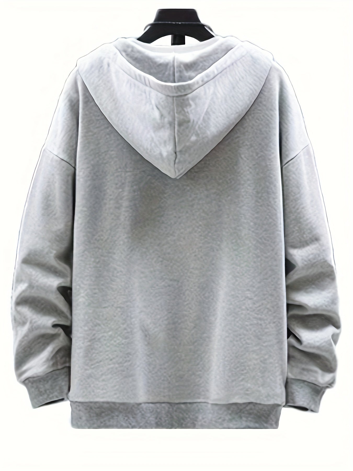 Plus Size Men's Hooded Zipper Sweatshirt with Pocket Solid Polyester Knit for Winter
