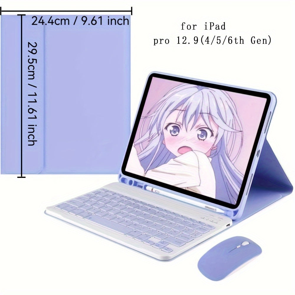 Wireless iPad Pro 12.9 Inch and Air M2 13 Inch PU Leather Case with Pencil Slot and Keyboard