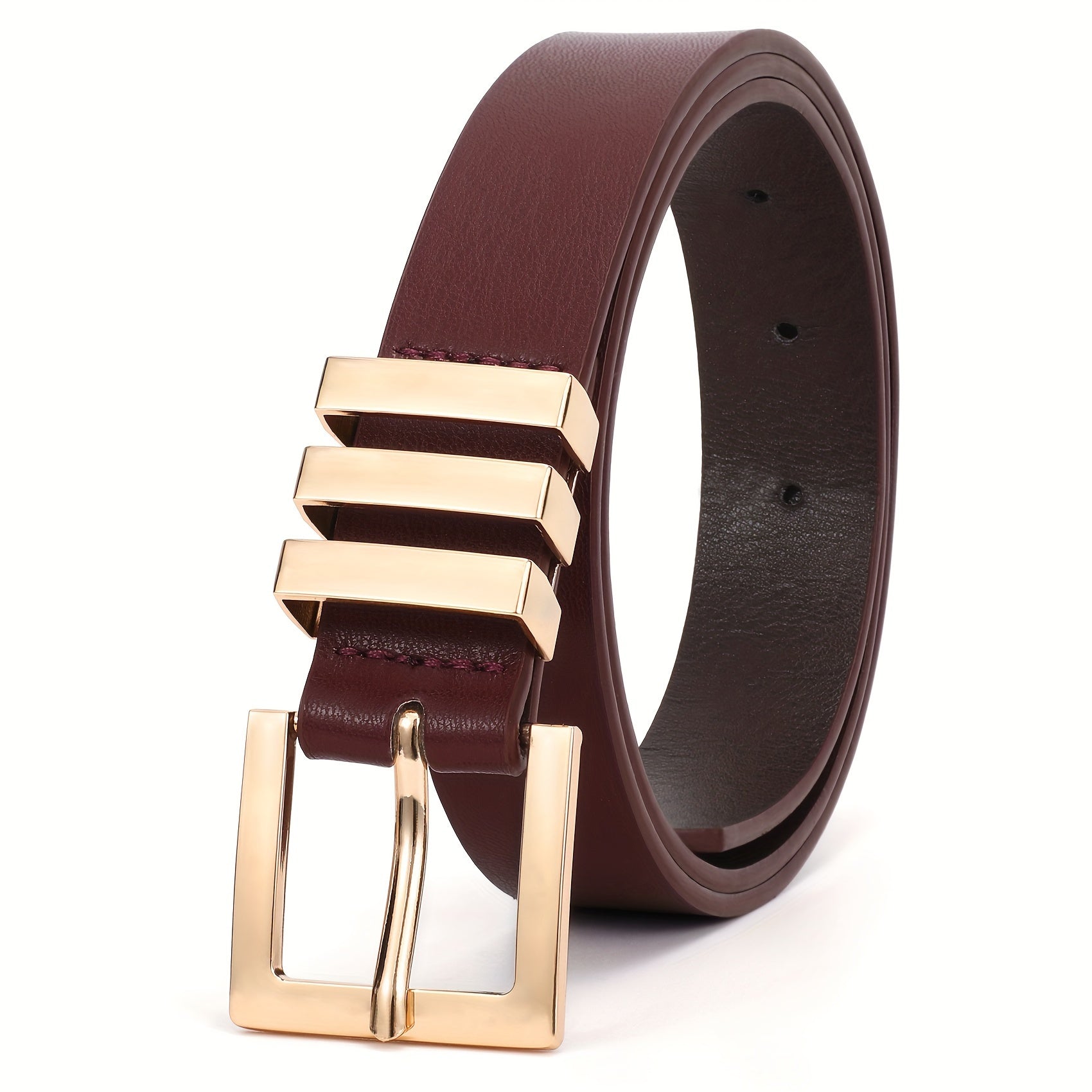 Plus Size Women's Leather Belt for Jeans Pants Dresses Square Golden Buckle