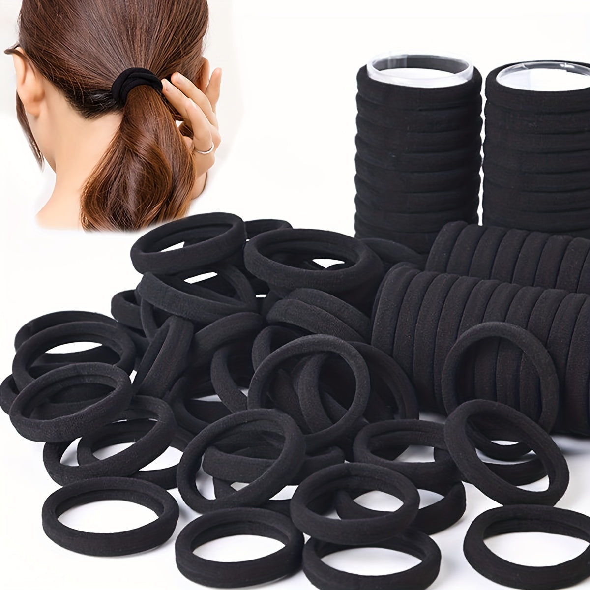 Black Hair Bands for Women and Girls Set of 50/100 High Elastic Rubber Ponytail Holders