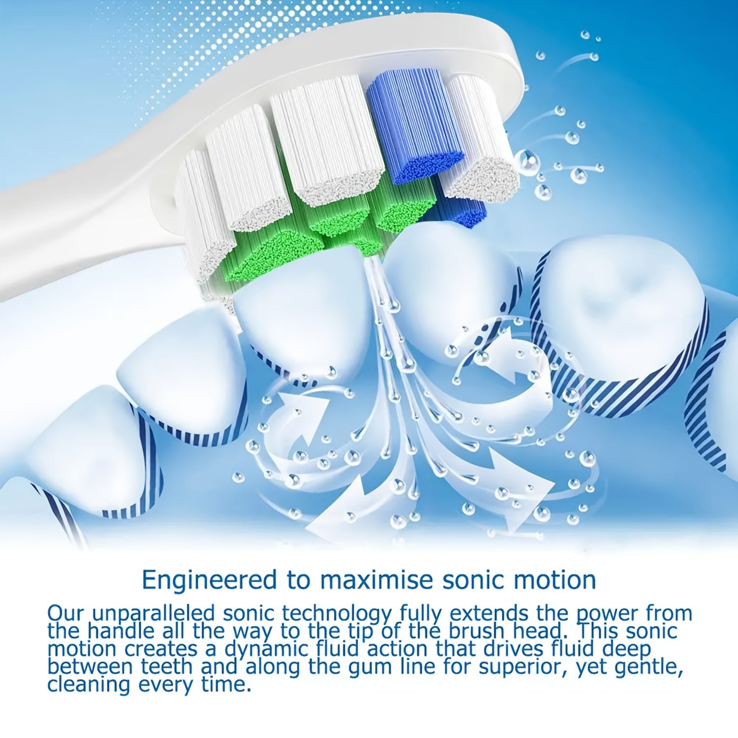 8 ta kattalar uchun almashtiriladigan tish cho'tkasi boshli, ko'k va yashil cho'tkalar, plaqkani nazorat qilish