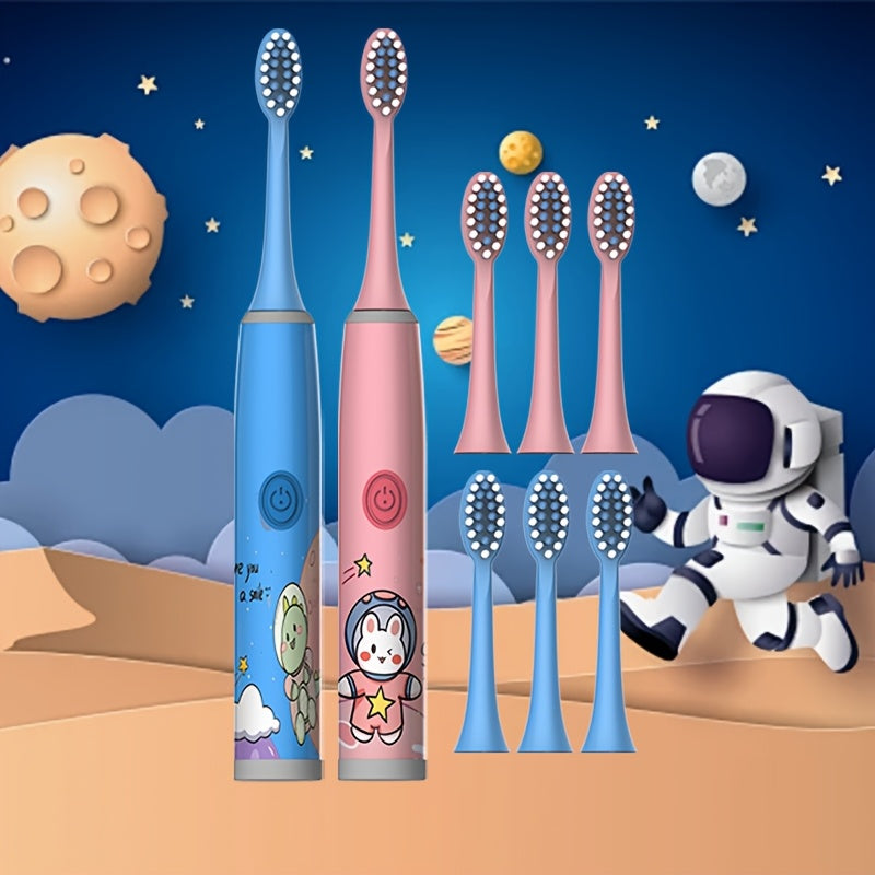 Bolalar uchun elektr tish cho'tkasi 2 dona yumshoq cho'tka, multfilm kosmik mavzu, sovg'a