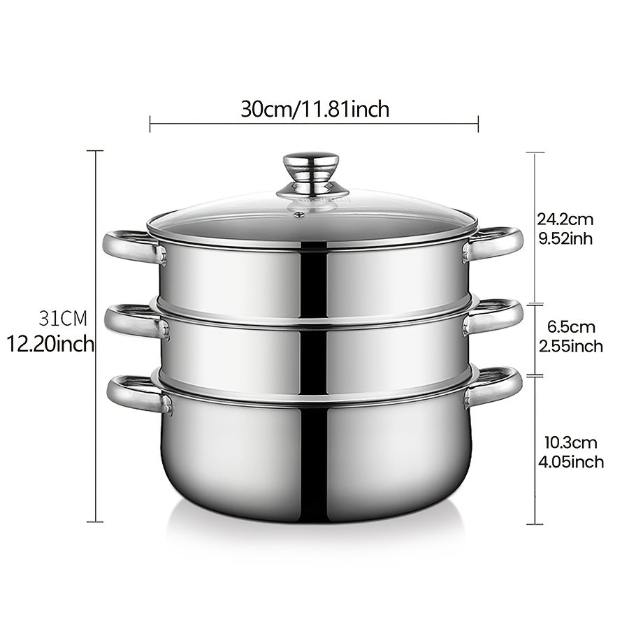 Stainless Steel 4-Piece Steamer Set with Soup Pot and Multi-Layer Steamers