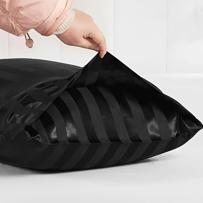 Black Hypoallergenic Polyester Pillow Cover with Satin Stripe for Bed