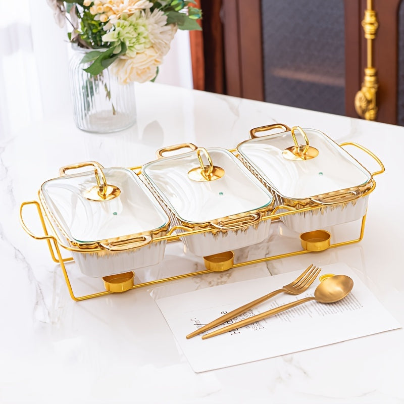 Ceramic Baking Dish Set with Handles 3 Compartments for Soups and Heating