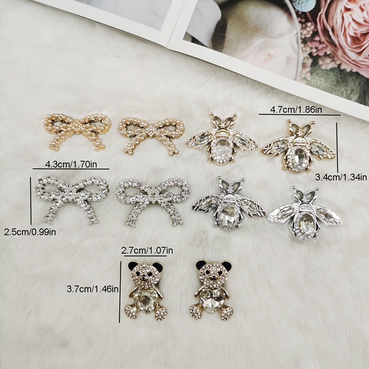 Women ABS Resin Heart Bear Shoe Charms Rhinestone Decor Bling Accessories