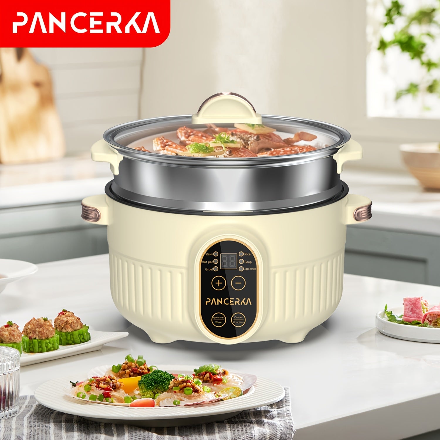 PANCERKA 2L Katta quvvatli elektr hot-poti, sozlanadigan harorat nazorati bilan (800W), sho'rva, bug'lash, makaron va boshqalar uchun. Portativ va oson tozalanadigan, uy, yotoqxona va ofislar uchun ideal.