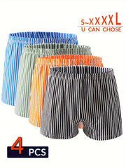 Men's Boxer Briefs 4-Pack Striped Breathable Polyester Spandex Casual Long Legs