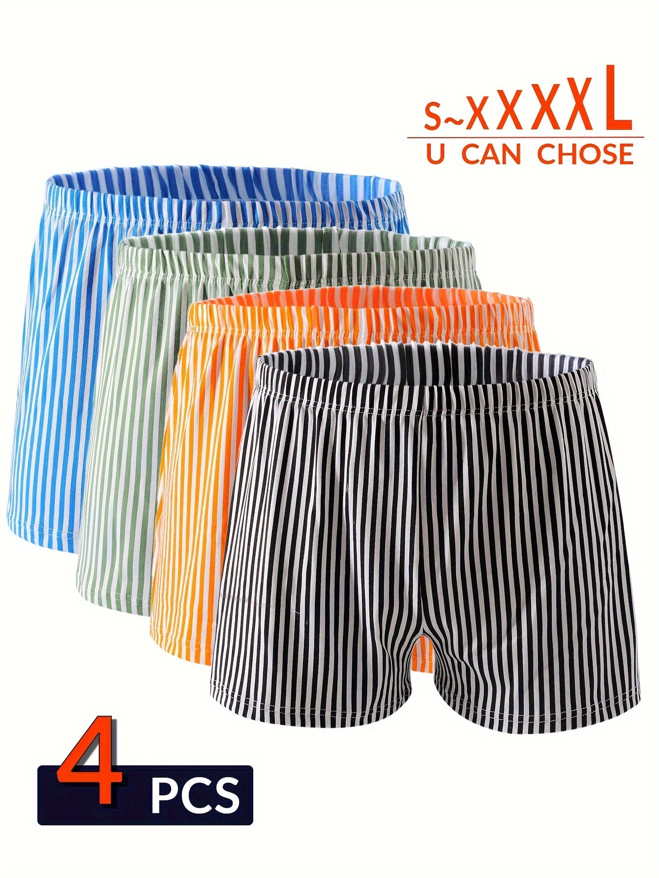 Men's Boxer Briefs 4-Pack Striped Breathable Polyester Spandex Casual Long Legs