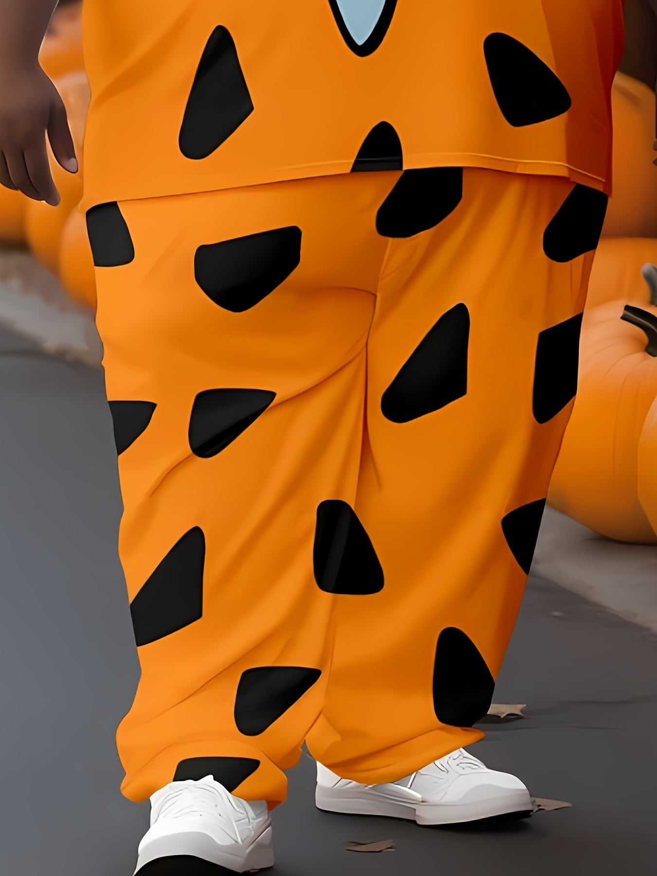 Men's Plus Size Pumpkin Yellow Casual Outfit with "Crazy" Man Print Knit Fabric